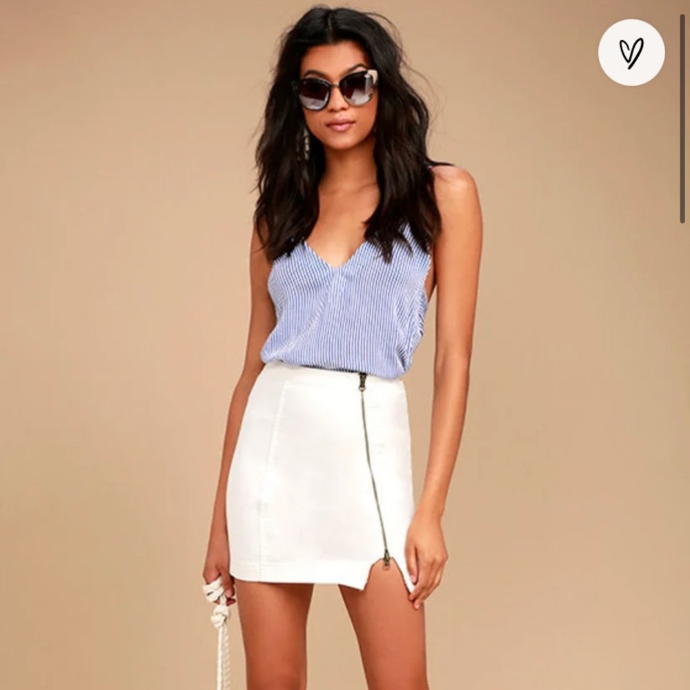 Free People “This Way or That” white denim miniskirt